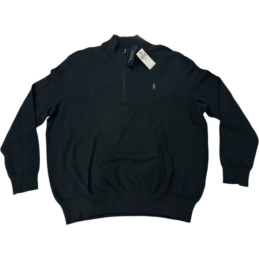 Polo Ralph Lauren Quarter Zip Sweater Mens 3XB Black Cotton Mock Neck Pullover N
